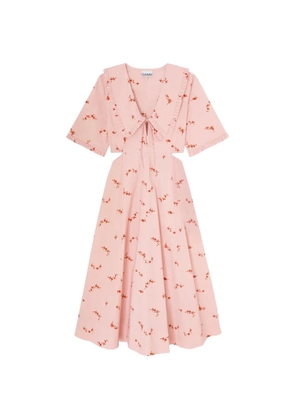 GANNI floral-print cut-out midi dress - Pink