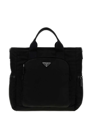 Prada logo-plaque leather-trim tote bag - Black