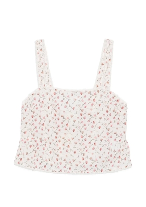 Posse Charlotte floral-print lace-trim cotton tank top - Neutrals