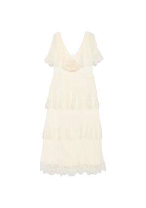 Self-Portrait lace-trim pleated midi dress - Yellow