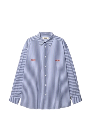 Woodbird Brooks Lion embroidered striped shirt - Blue