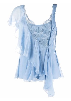 Alberta Ferretti ruched lace detail top - Blue