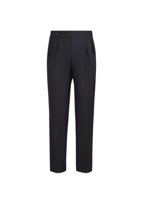 Brunello Cucinelli virgin wool and silk lightweight twill tuxedo trousers with double pleats and waist tabs - Black