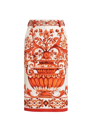 Dolce & Gabbana midi skirt in majolica-print brocade - White