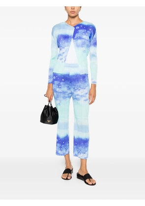 Pleats Please Issey Miyake pleated abstract-print trousers - Blue