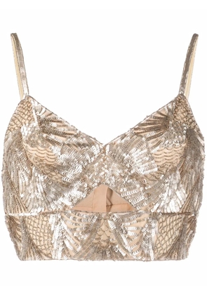 Alberta Ferretti sequin-embellished cropped top - Brown