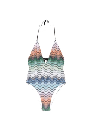 Missoni zigzag-knit halterneck swimsuit - Orange