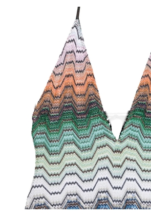 Missoni zigzag-knit halterneck swimsuit - Orange