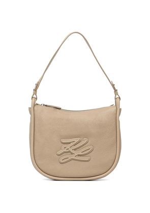 Karl Lagerfeld monogram-patch grained-leather shoulder bag - Neutrals
