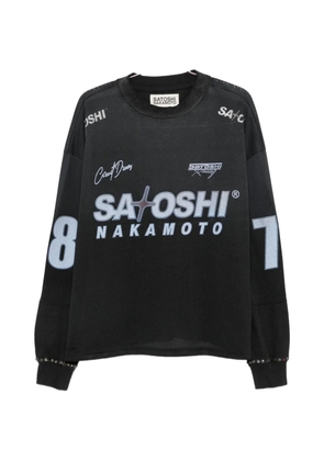 SATOSHI NAKAMOTO logo-print mesh T-shirt - Black