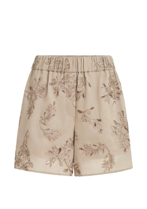 Brunello Cucinelli cotton organza shorts with dazzling broderie anglaise - Neutrals