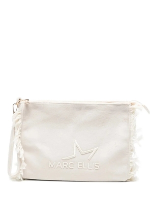 Marc Ellis Buby Calypso fringed logo-embroidered clutch bag - Neutrals