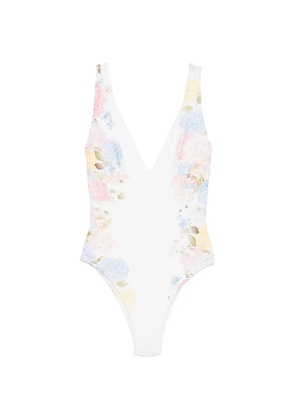 MC2 Saint Barth floral-print V-neck swimsuit - White