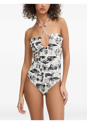 Karl Lagerfeld graphic-print halterneck swimsuit - White