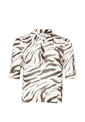 GANNI tiger-print polo top - White