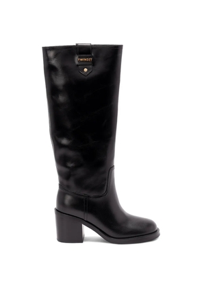 TWINSET logo-plaque block-heel boots - Black