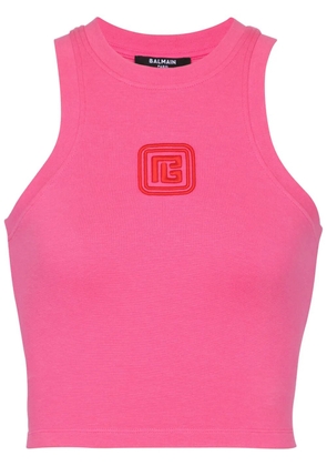Balmain logo-embroidered cropped tank top - Pink