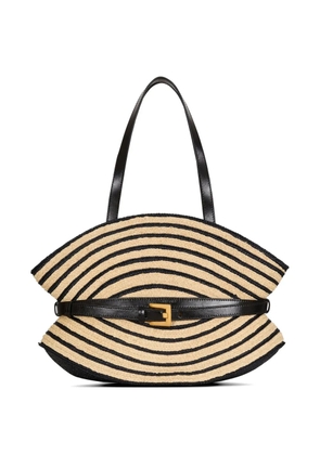 Balmain medium Shuffle bag in smooth leather and two-tone raffia - Black