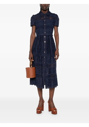 Self-Portrait embroidered belted midi dress - Blue
