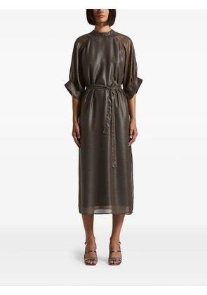 Peserico quarter-sleeve belted midi dress - Brown