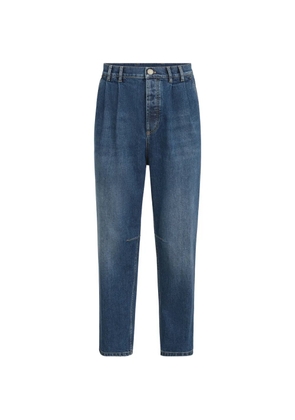 Brunello Cucinelli comfort cotton denim iconic-fit five-pocket trousers with double pleats - Blue