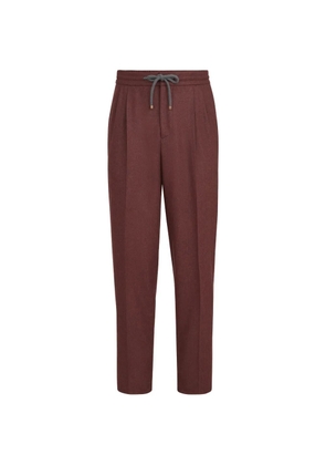 Brunello Cucinelli virgin wool and cashmere flannel trousers with drawstring and double pleats - Red