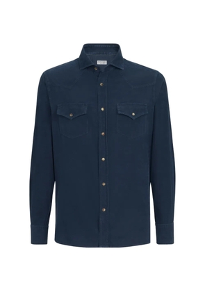 Brunello Cucinelli garment-dyed easy-fit western shirt in narrow-wale corduroy - Blue