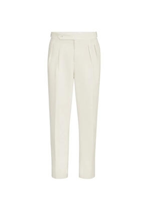 Brunello Cucinelli Sea Island cotton narrow-wale corduroy tuxedo trousers with double pleats and tabbed waistband - Neutrals
