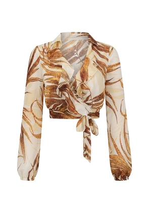 Just Cavalli ruffled leaf-print blouse - Neutrals
