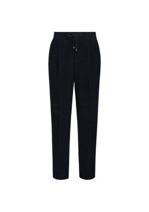 Brunello Cucinelli garment-dyed trousers in cotton narrow-wale corduroy with drawstring and double pleats - Blue