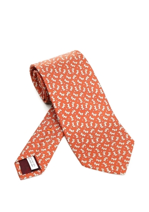 Ferragamo Charlie dog-print silk tie - Orange