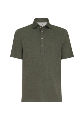 Brunello Cucinelli virgin wool, silk and cotton piqué polo shirt with spread collar - Green