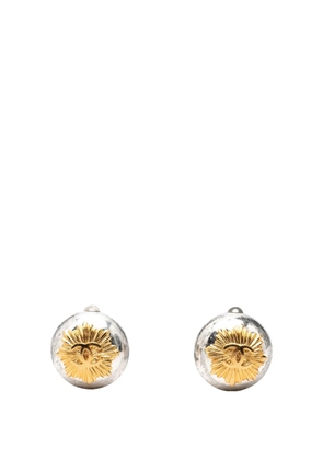 CHANEL Pre-Owned 1997 CC Brass and Gold Plated Sunburst Round Clip On Earrings costume earrings