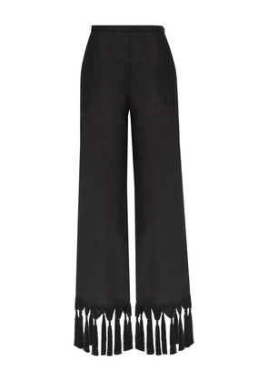 Taller Marmo Marlino fringes-detail linen trousers - Black