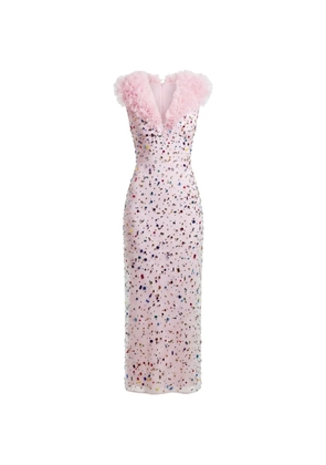 Gemy Maalouf beaded ruffled midi dress - Pink