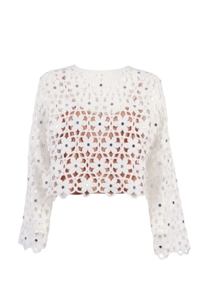 Michael Kors mirror-embellished floral crochet blouse - White