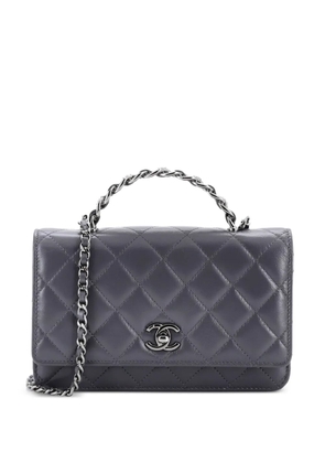 CHANEL Pre-Owned Top Handle Phone Holder with Chain Quilted Shiny Calfskin with Crystals crossbody bag - Grey