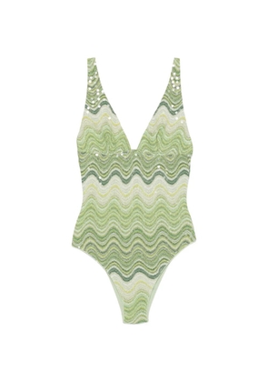 MC2 Saint Barth Mavi sequin-embellished chevron swimsuit - Green