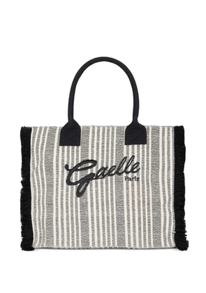 Gaelle Maxi Shopper Ricamo Firma fringe-trim striped tote bag - White