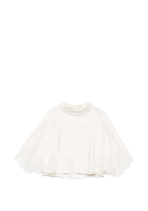 SANDRO lace-trim cropped top - Neutrals