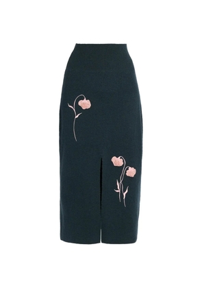 ERDEM flower-embroidered skirt - Blue