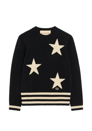 Valentino Garavani wool crew-neck sweater with star motif and VLogo embroidery - Black
