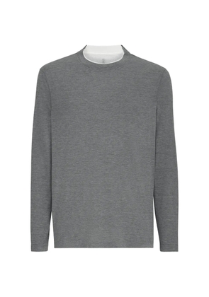 Brunello Cucinelli silk and cotton lightweight-jersey long-sleeve crew-neck T-shirt with contrast-detail - Grey
