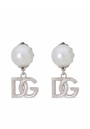 Dolce & Gabbana DG-logo pearl-embellished drop earrings - Silver