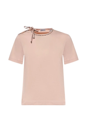 Burberry check-trim tie-detail T-shirt - Pink