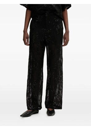 Isabelle Blanche sequin-embellished floral-embroidered trousers - Black