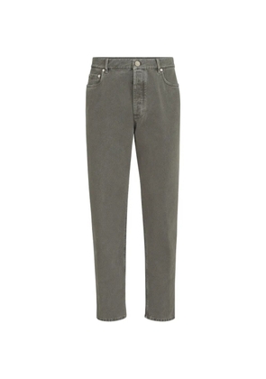 Brunello Cucinelli garment-dyed denim iconic fit five-pocket trousers - Grey