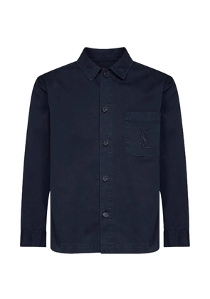 Saint Laurent Cassandre-embroidered cotton shirt - Blue