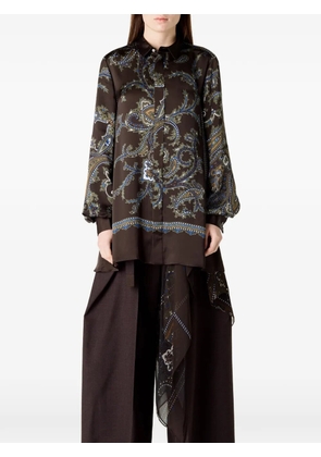 sacai paisley-print asymmetric shirt dress - Brown