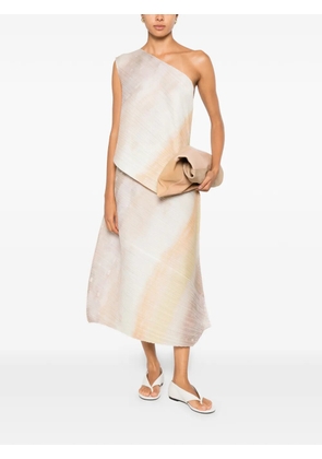 Pleats Please Issey Miyake pleated abstract-print midi skirt - White